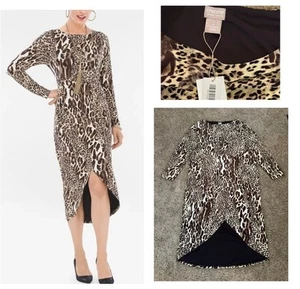 NEW CHICOS Leopard Animal Print Faux Wrap Body con con Dress Glamchic Sz 20/22 - Picture 1 of 10