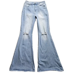 Jelly High Rise Flare Jeans Womens 11 Blue Light Wash Stretch Distressed 29x32 - Picture 1 of 15