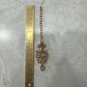 Gold Indian Maang Tikka Headpiece with Rhinestones – Bridal Bindi Jewelry - Picture 1 of 4
