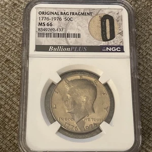 1976 Bicentennial Kennedy Half - NGC MS66 with Original Bag Fragment (lot #17) - Picture 1 of 4