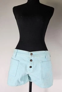 Vintage Unbranded Sexy Ice BLUE/GREEN Micro Short Shorts Low Rise Hip Huggers - Picture 1 of 18