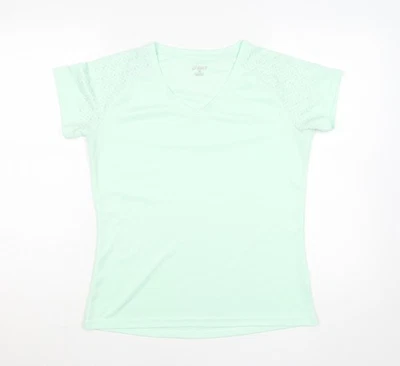 Asics Womens Green V-Neck Short Sleeve Running T-Shirt Size M - Image 1 of 4