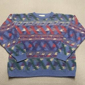 Vintage J.T. Beckett Sweater Mens Large Multicolor Knit Abstract Geometric 90s - Picture 1 of 8