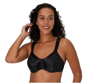 36DD Bali Minimizer Satin Tracings Comfort Strap Underwire Bra 3562 Black NWT - Picture 1 of 4