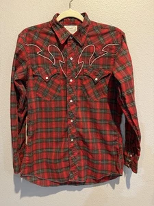 Herren Vintage H BAR C California Ranchwear rot kariert Perlen Druckknopf Hemd Größe S - Bild 1 von 6