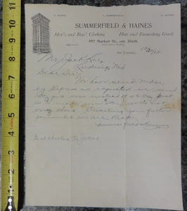 Summerfield Haines Letterhead San Francisco 1912 To Ludwig Nevada Ghost Town - Picture 1 of 6