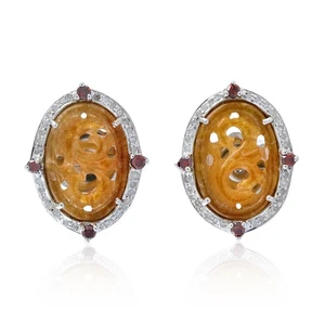 Aretes de oro de plata de ley tallados con piedras preciosas de diamantes pavé - Imagen 1 de 5