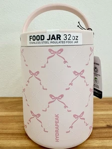 HYDRAPEAK Pink Bows 32 Oz Food Jar Insulated Stainless Steel Whisper Pink - Picture 1 of 6