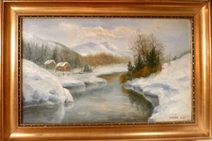 R. WIST! NORWEGIAN RIVER LANDSCAPE COVERED IN SNOW - Picture 1 of 4