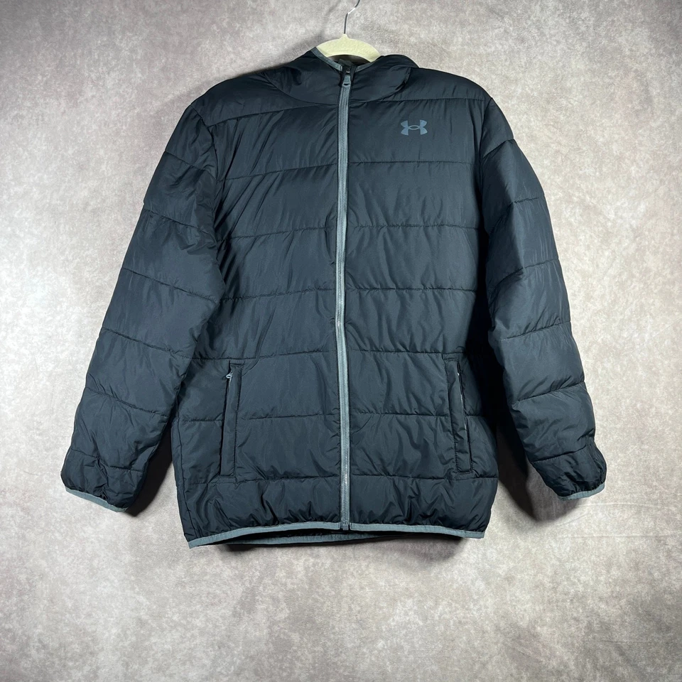 Chaqueta Under Armour Pronto Puffer Juvenil XL Negra Cremallera Con Capucha ColdGear Aislada Foto 1 de 4