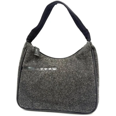 PRADA Accessory Pouch Hand bag Wool in gray black japan Good Condition used - Image 1 of 4