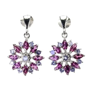 925 Sterling Silver Earrings Marquise Rhodolite Tanzanite Gemstone Jewelry - Picture 1 of 13