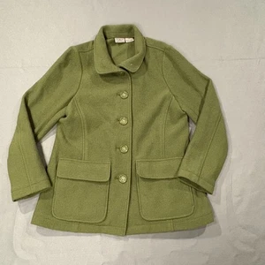 Giacca LL Bean donna media petite verde misto lana cotta bottoni tasche cappotto - Foto 1 di 12