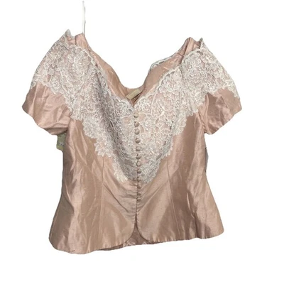 Top de encaje Watters Watters vintage rosa blanco ocasión formal para mujer 16 nuevo con etiquetas Foto 1 de 4