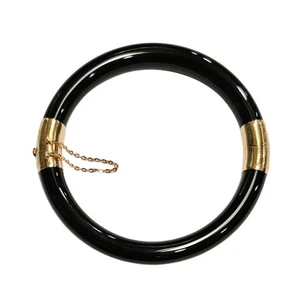 Vintage 14k Gold Black Onyx Bangle Bracelet - Picture 1 of 6