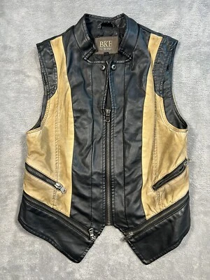Chaleco de moto BKE para mujer talla pequeña imitación cuero marrón beige estilo motociclista cremallera completa Foto 1 de 4