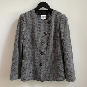 Armani Collezioni Sakko Blazer Wolle Strick Fischgrät Kragenlos Grau 6 - Bild 1 von 11