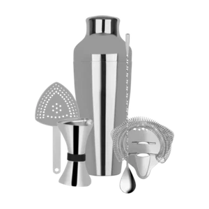 Cocktail 5 Piece Set Stainless Steel Zanzi Shaker Jigger Hawthorn Strainer Spoon - Picture 1 of 2