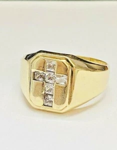Anillo de oro amarillo macizo de 10K para hombre con circonita cúbica talla 12 - Imagen 1 de 1