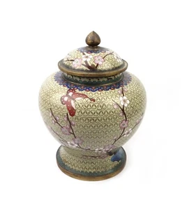 Antico vaso zenzero con coperchio smaltato cloisonne cinese XIX secolo fiori farfalle - Foto 1 di 9