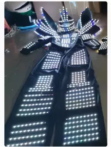 LED Robot Stilt Costume Helmet 7 Color Change DJ Party Performance Prop Outfits - Picture 1 of 5