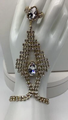 BEBE RHINESTONE  BRACELET RING HAND CHAIN HARNESS GOLD - Image 1 of 4