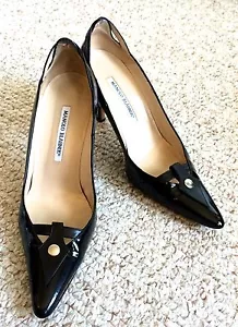 MANOLO BLAHNIK SCARPE TACCO A STILETTO IN PELLE VERNICIATA NERA 39 US 9 IN SCATOLA - Foto 1 di 9