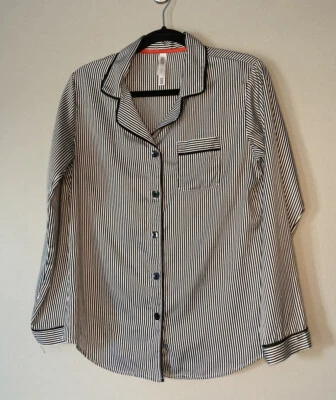 Gilligan & O’Malley Satin Pajamas S Black White Stripe Sexy Cozy Loungewear  - Image 1 of 4