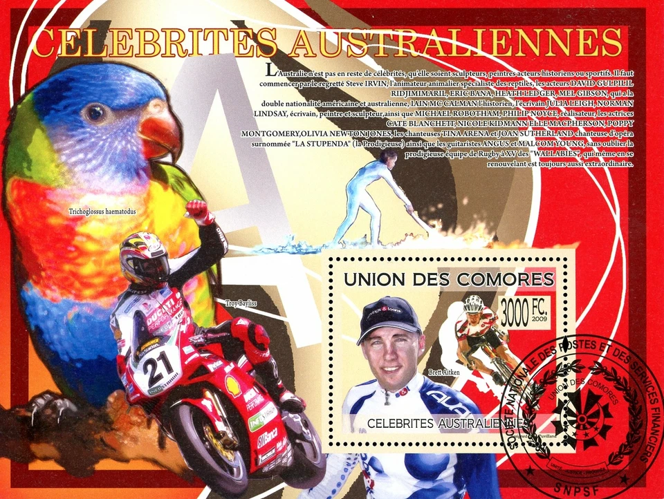 Comoro Islands Stamps - (2009) - S/Sheet - Famous Australian People - Cancelled - Image 1 of 1