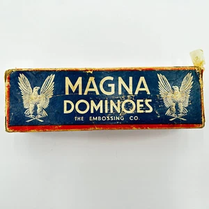 Magna Dominoes 28 Domino Set Eagle Made In USA Embossing Co w/ instructions VTG - Picture 1 of 13