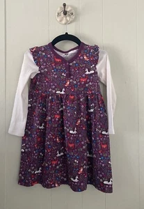 TEA COLLECTION Girl’s Layered Sleeve Woodland Animals Dress L/S Sz 5 *READ - Picture 1 of 7