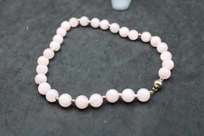 351 GOLD AV ROSE QUARTZ BEAD HAND KNOTTED NECKLACE 17 3/4" Foto 1 de 4