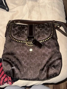 Women’s Coach Monogram Logo Brown Studded Bag - Picture 1 of 8
