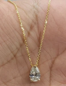 1.00Ct Pear Cut Natural Certified Diamond Pendant 18" Chain 14k Yellow Gold - Picture 1 of 13