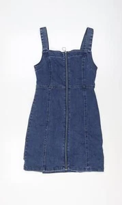 Denim & Co. Womens Blue Cotton Mini Size 8 Square Neck Zip - Picture 1 of 10