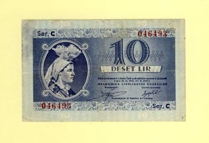 SLOVENIA LAIBACH YUGOSLAVIA 10 LIR 1944 P-R5 VF++ RARE Prefix: C - Picture 1 of 2