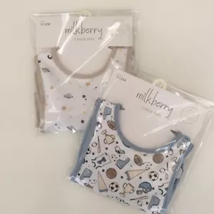 NEW 6 Baby Bibs (0-12M) Two 3-Packs Blue Sports Tan Stars Variety | Milkberry - Picture 1 of 14