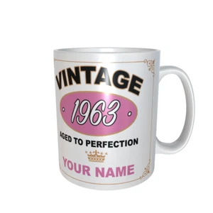 Persalised Vintage aged to perfection Birthday ,Gift, Present, mug cup Pink - Foto 1 di 2