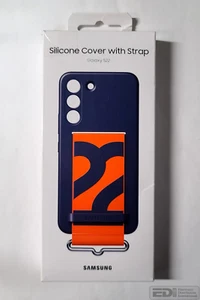 Coque silicone bleue avec sangle orange Samsung Galaxy S22 OEM - Photo 1 sur 4