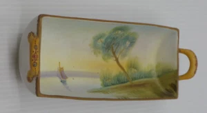 OLD NORITAKE HAND PAINTED NIPPON UNUSUAL HANDLED SERVER, RELISH TRAY w LANDSCAPE - Picture 1 of 6