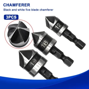 3PC Hexagonal Shank 90 Degree Black Five Blade Chamferer 12/16/19mm Countersink - Picture 1 of 1