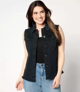 LOGO by Lori Goldstein Denim Vest with Fray Details-Black-Reg 8 A650016 NEW - Picture 1 of 1