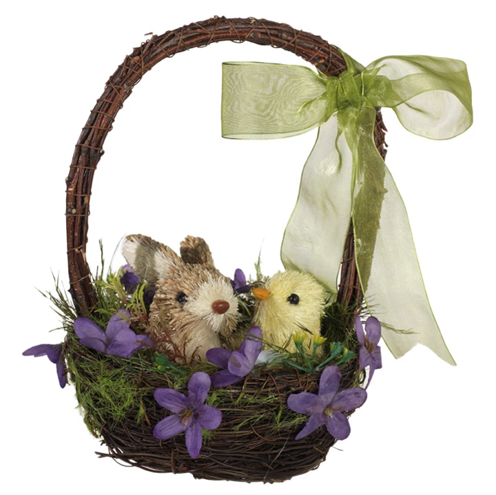 NUEVO~RAZ Importaciones~Pascua Hierba Conejo y Pollito Flor Vid Cesta~Primavera Foto 1 de 1