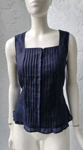 Malcolm & Co Richard Malcolm  Navy Irish Linen Sleeveless Blouse Top Medium - Picture 1 of 4