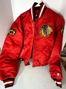 Vtg 80's Starter Chicago Blackhawks NHL Satin Jacket Men’s L #24 DOUG WILSON USA - Picture 1 of 8