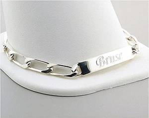 Herren ID Armband, Sterlingsilber, 8,5", 14 Gramm, Gravur auf 9 Buchstaben, NEU - Bild 1 von 6