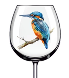 12x decalcomanie adesivo vinile bicchiere da vino colorato Kingfisher Bird blu - Foto 1 di 3