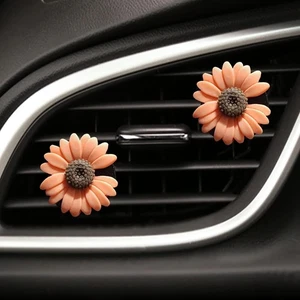 2 Pieces Daisy Flower Air Vent Clip Cute Car Orange Notched - Picture 1 of 7