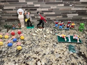 Vtg Lot Plastic Cake Toppers Teens Baseball Players Indian Fisherman Dancers - Picture 1 of 10