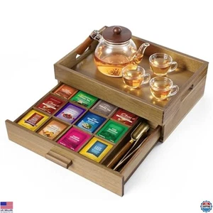 Extra Large Acacia Wood Tea Bag Organizer with 13 Compartments, Storage Box - Picture 1 of 7